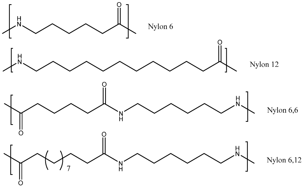 Structure of common polyamide polymers